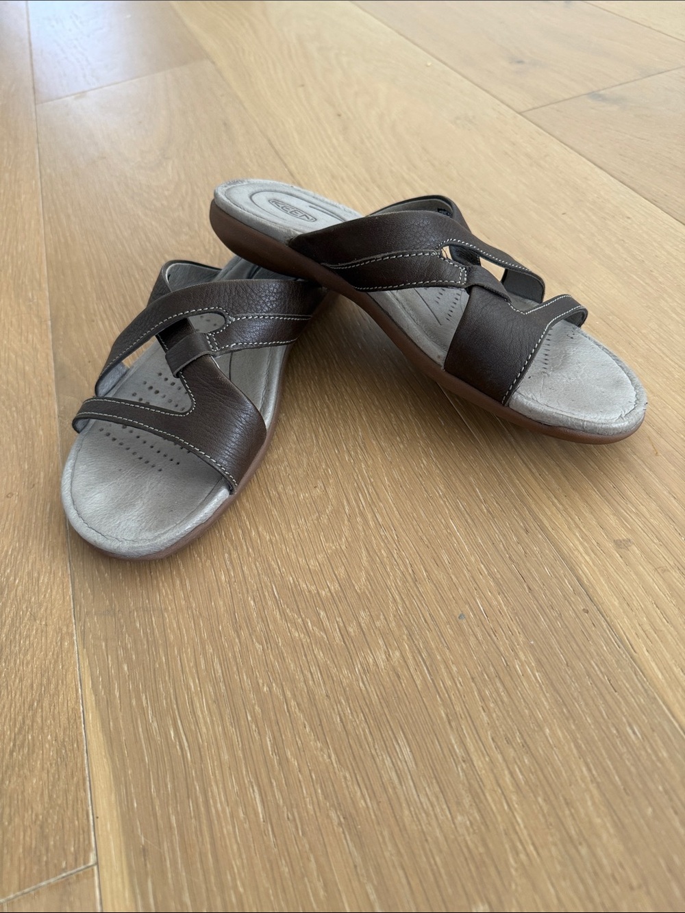 Keen Women’s Brown Cross-Strap Slide Sandals